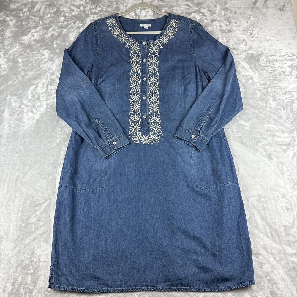J. Jill Indigo Blue Long Sleeve Embroidered Tunic Dress